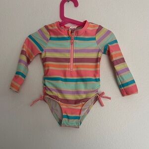 Cat & Jack Pink Multicolor Striped Zip-Up Rash Guard